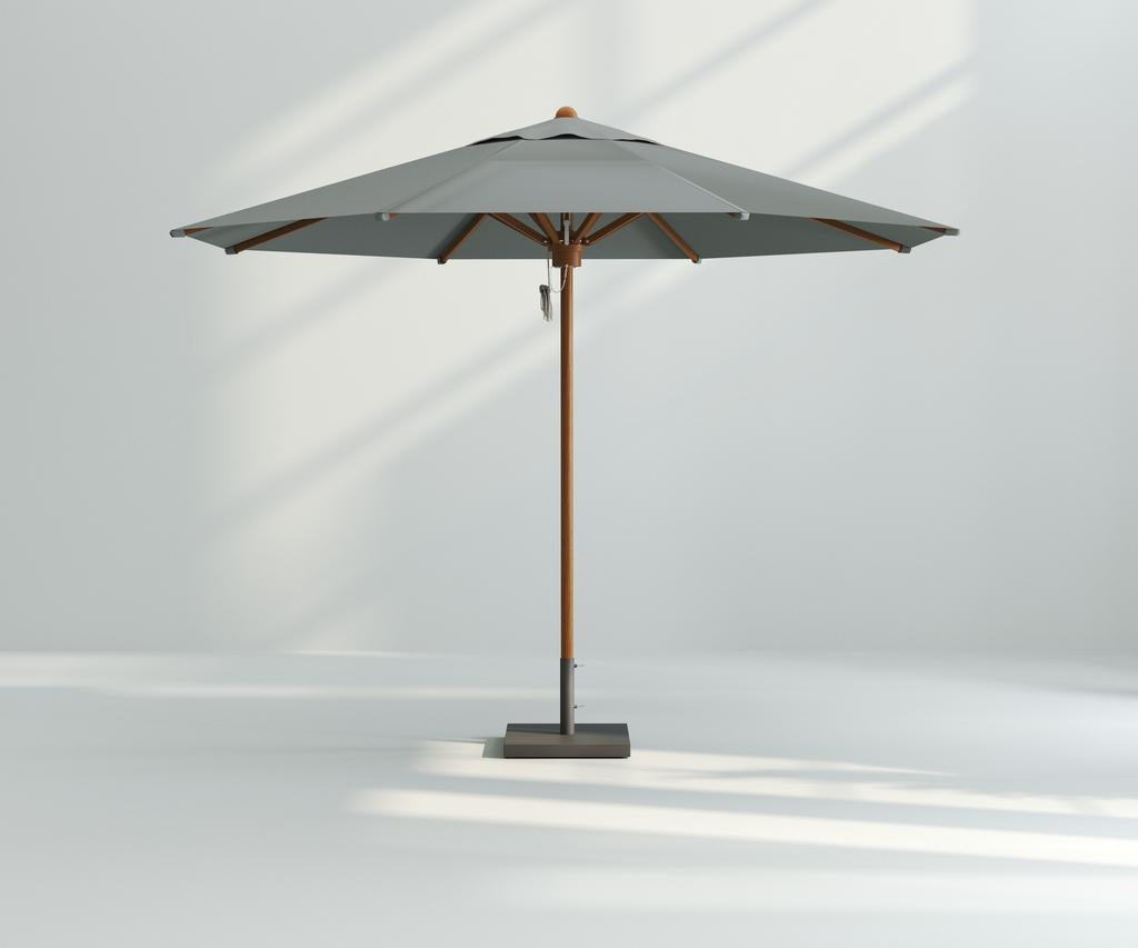 Bay Parasol Round 300 - Wood Grain Powder Coated SS - Ambiance Image~~