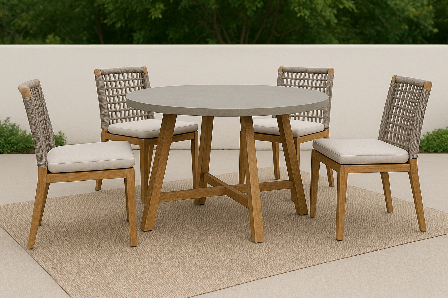 Paloma Rope & Teak Round Dining Set – 4 Piece