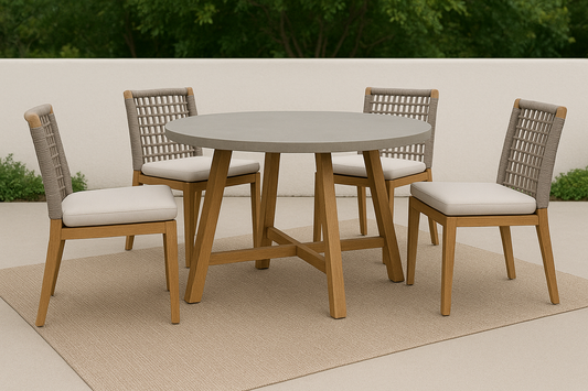 Paloma Rope & Teak Round Dining Set – 4 Piece