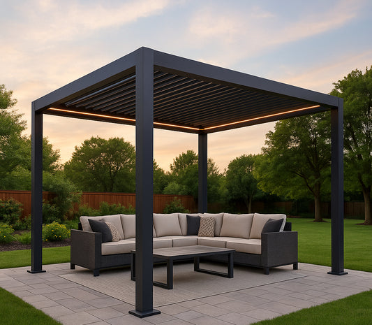 Sierra Modern Aluminum Pergola with Adjustable Louvers – 12' x 16'